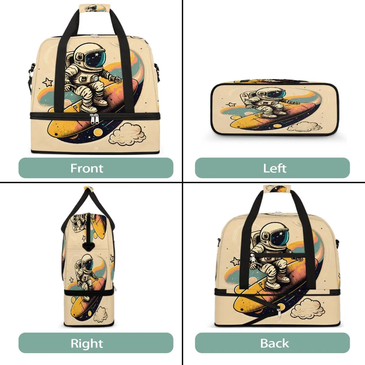 Sports Gym Bag Cute Astronaut Large Travel Duffel Bag With Shoe Compartment Foldable Waterproof Carry-On Weekend Travel Bags for Camping Overnight Yoga Hospital Travel Bags