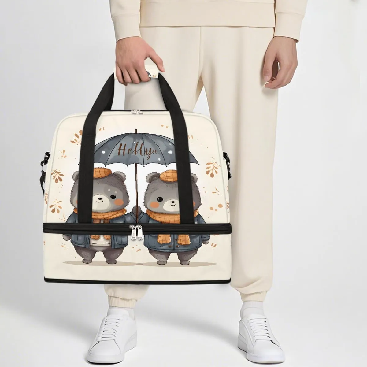 Sports Gym Bag Cute Little Gray Raccoon Large Travel Duffel Bag With Shoe Compartment Foldable Waterproof Carry-On Weekend Travel Bags for Camping Overnight Yoga Hospital Travel Bags