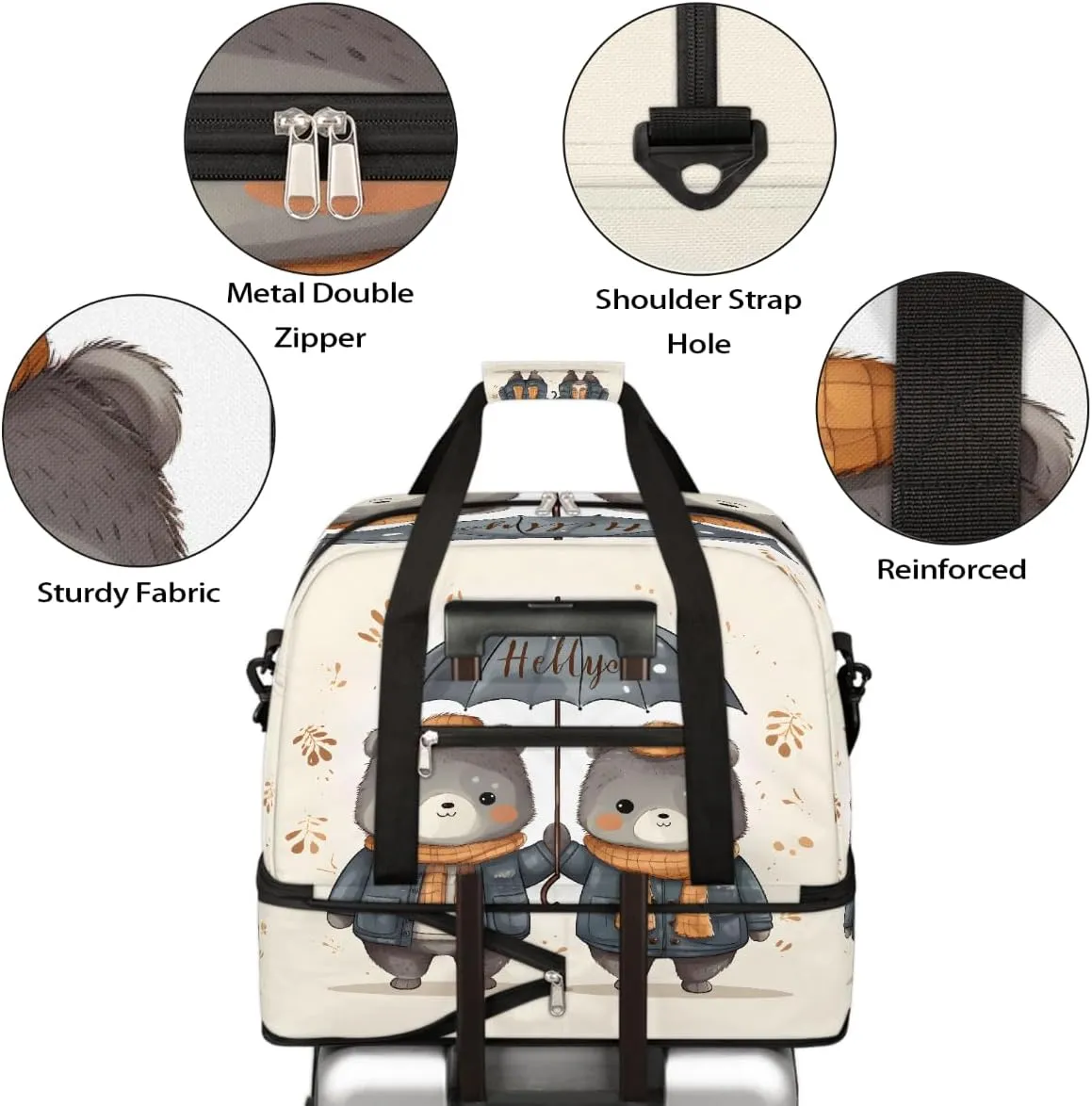 Sports Gym Bag Cute Little Gray Raccoon Large Travel Duffel Bag With Shoe Compartment Foldable Waterproof Carry-On Weekend Travel Bags for Camping Overnight Yoga Hospital Travel Bags
