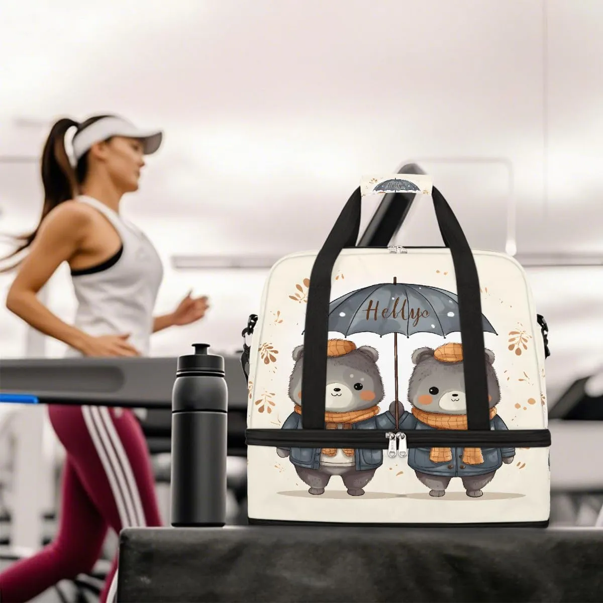 Sports Gym Bag Cute Little Gray Raccoon Large Travel Duffel Bag With Shoe Compartment Foldable Waterproof Carry-On Weekend Travel Bags for Camping Overnight Yoga Hospital Travel Bags