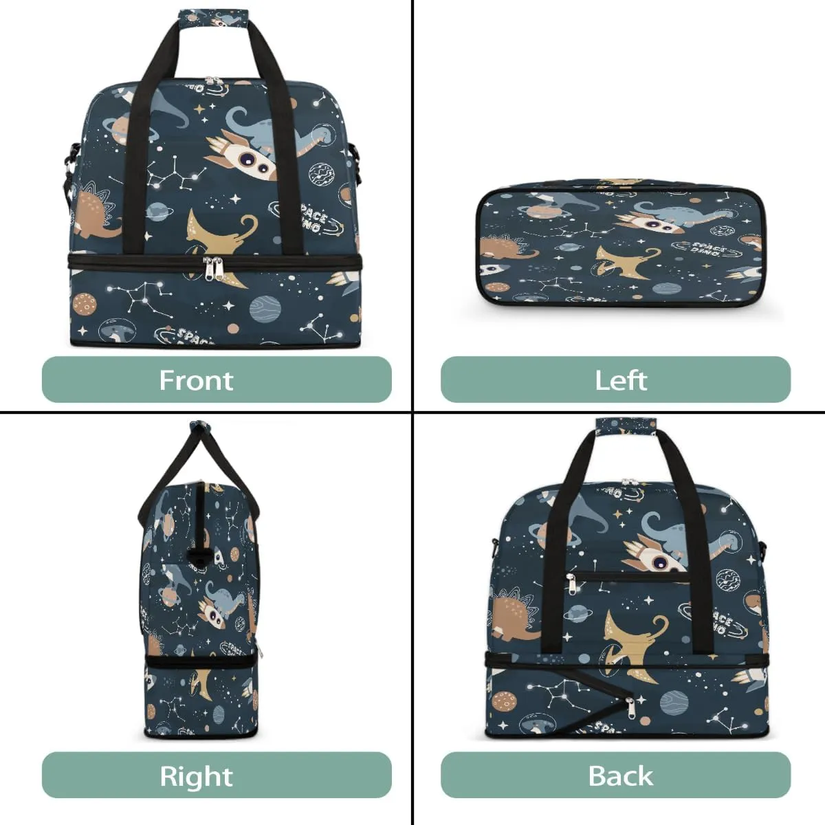 Sports Gym Bag Dinosaur Astronaut Blue Large Travel Duffel Bag With Shoe Compartment Foldable Waterproof Carry-On Weekend Travel Bags for Camping Overnight Yoga Hospital Travel Bags
