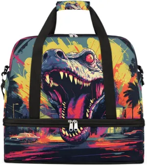 Sports Gym Bag Domineering Dinosaur Large Travel Duffel Bag With Shoe Compartment Foldable Waterproof Carry-On Weekend Travel Bags for Camping Overnight Yoga Hospital Travel Bags