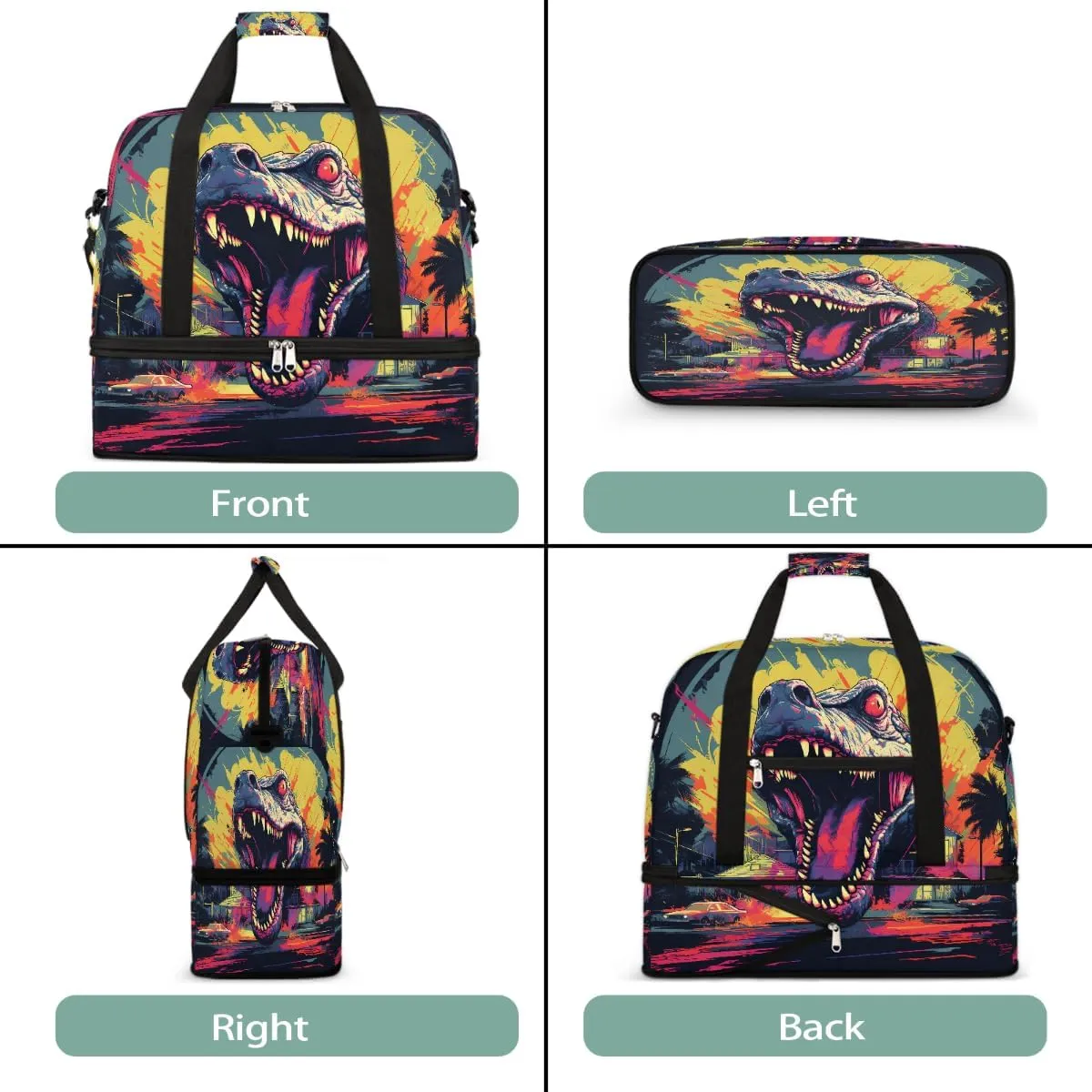 Sports Gym Bag Domineering Dinosaur Large Travel Duffel Bag With Shoe Compartment Foldable Waterproof Carry-On Weekend Travel Bags for Camping Overnight Yoga Hospital Travel Bags