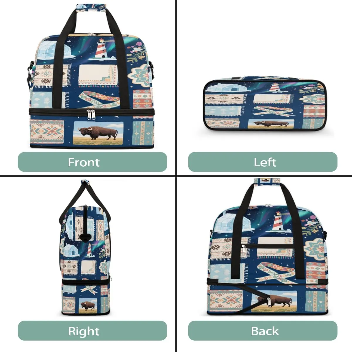 Sports Gym Bag Ethnic Pattern Cow Large Travel Duffel Bag With Shoe Compartment Foldable Waterproof Carry-On Weekend Travel Bags for Camping Overnight Yoga Hospital Travel Bags