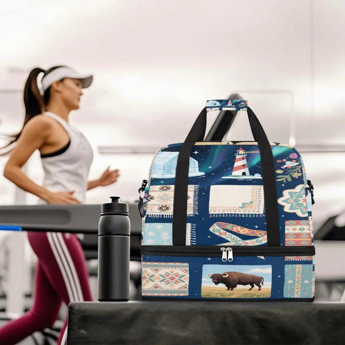 Sports Gym Bag Ethnic Pattern Cow Large Travel Duffel Bag With Shoe Compartment Foldable Waterproof Carry-On Weekend Travel Bags for Camping Overnight Yoga Hospital Travel Bags