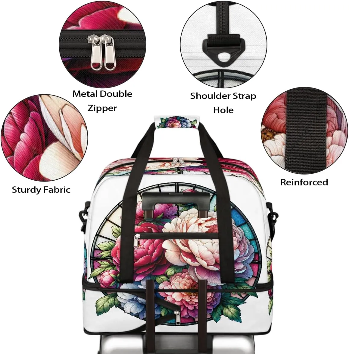 Sports Gym Bag Flower Beautiful Glass Large Travel Duffel Bag With Shoe Compartment Foldable Waterproof Carry-On Weekend Travel Bags for Camping Overnight Yoga Hospital Travel Bags