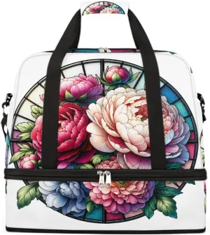Sports Gym Bag Flower Beautiful Glass Large Travel Duffel Bag With Shoe Compartment Foldable Waterproof Carry-On Weekend Travel Bags for Camping Overnight Yoga Hospital Travel Bags