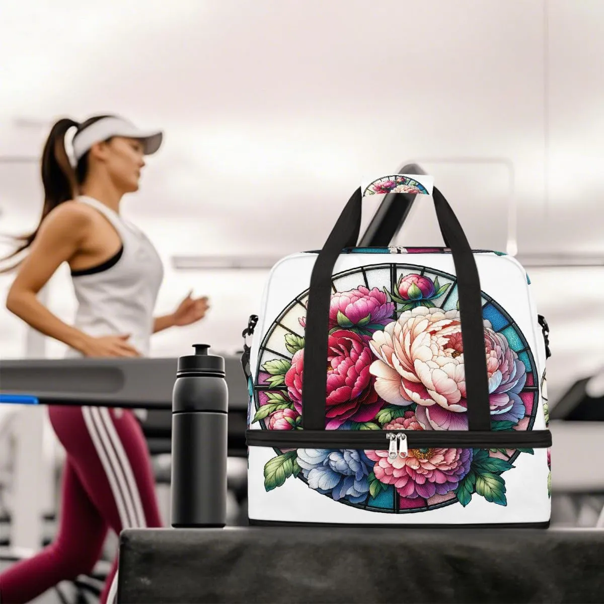 Sports Gym Bag Flower Beautiful Glass Large Travel Duffel Bag With Shoe Compartment Foldable Waterproof Carry-On Weekend Travel Bags for Camping Overnight Yoga Hospital Travel Bags