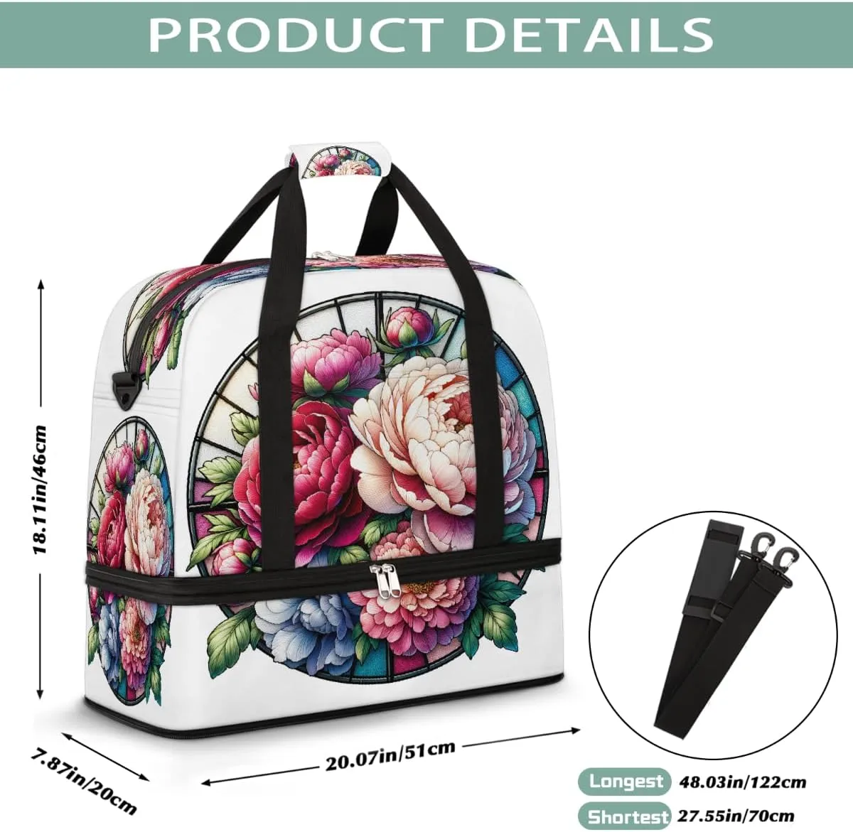 Sports Gym Bag Flower Beautiful Glass Large Travel Duffel Bag With Shoe Compartment Foldable Waterproof Carry-On Weekend Travel Bags for Camping Overnight Yoga Hospital Travel Bags