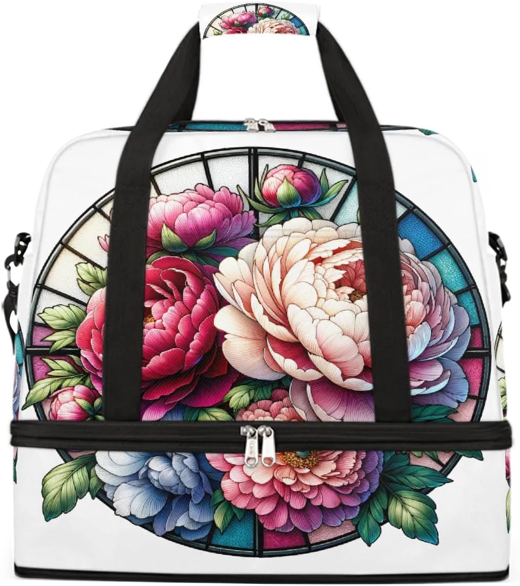 Sports Gym Bag Flower Beautiful Glass Large Travel Duffel Bag With Shoe Compartment Foldable Waterproof Carry-On Weekend Travel Bags for Camping Overnight Yoga Hospital Travel Bags