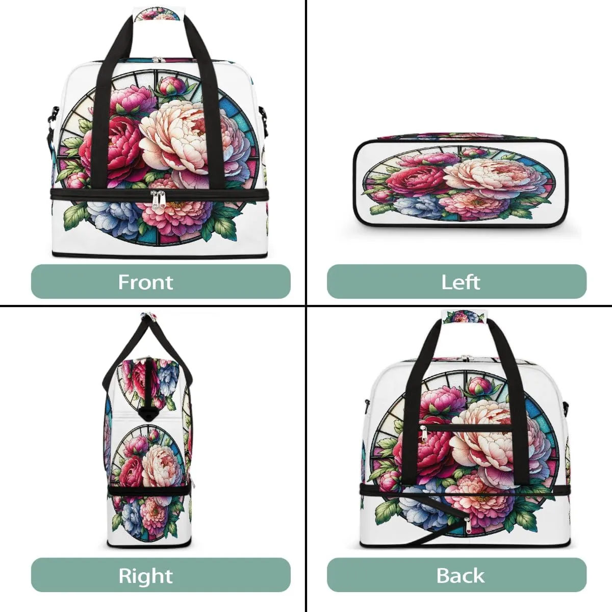 Sports Gym Bag Flower Beautiful Glass Large Travel Duffel Bag With Shoe Compartment Foldable Waterproof Carry-On Weekend Travel Bags for Camping Overnight Yoga Hospital Travel Bags