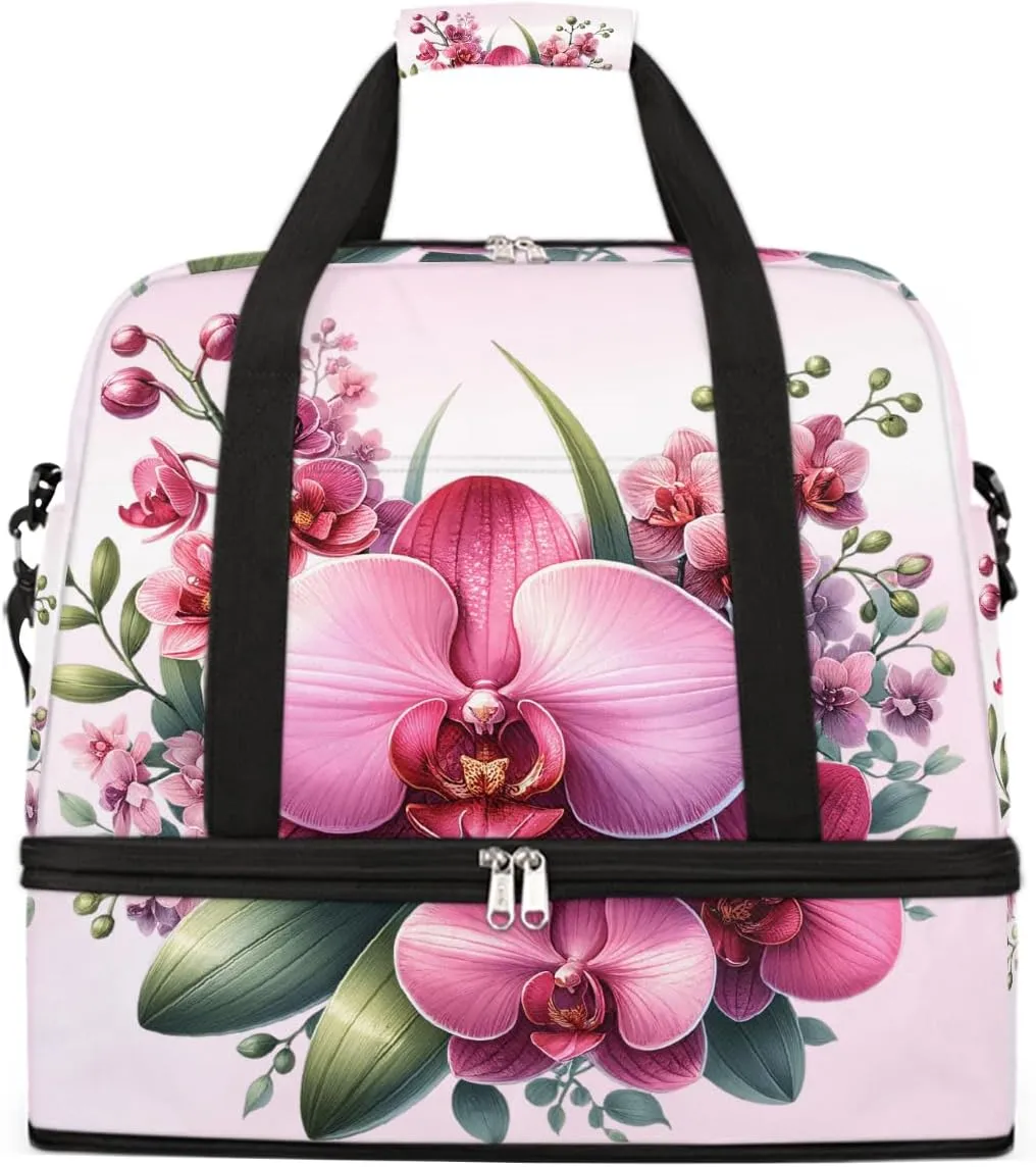 Sports Gym Bag Flower Floral， 28 Large Travel Duffel Bag With Shoe Compartment Foldable Waterproof Carry-On Weekend Travel Bags for Camping Overnight Yoga Hospital Travel Bags