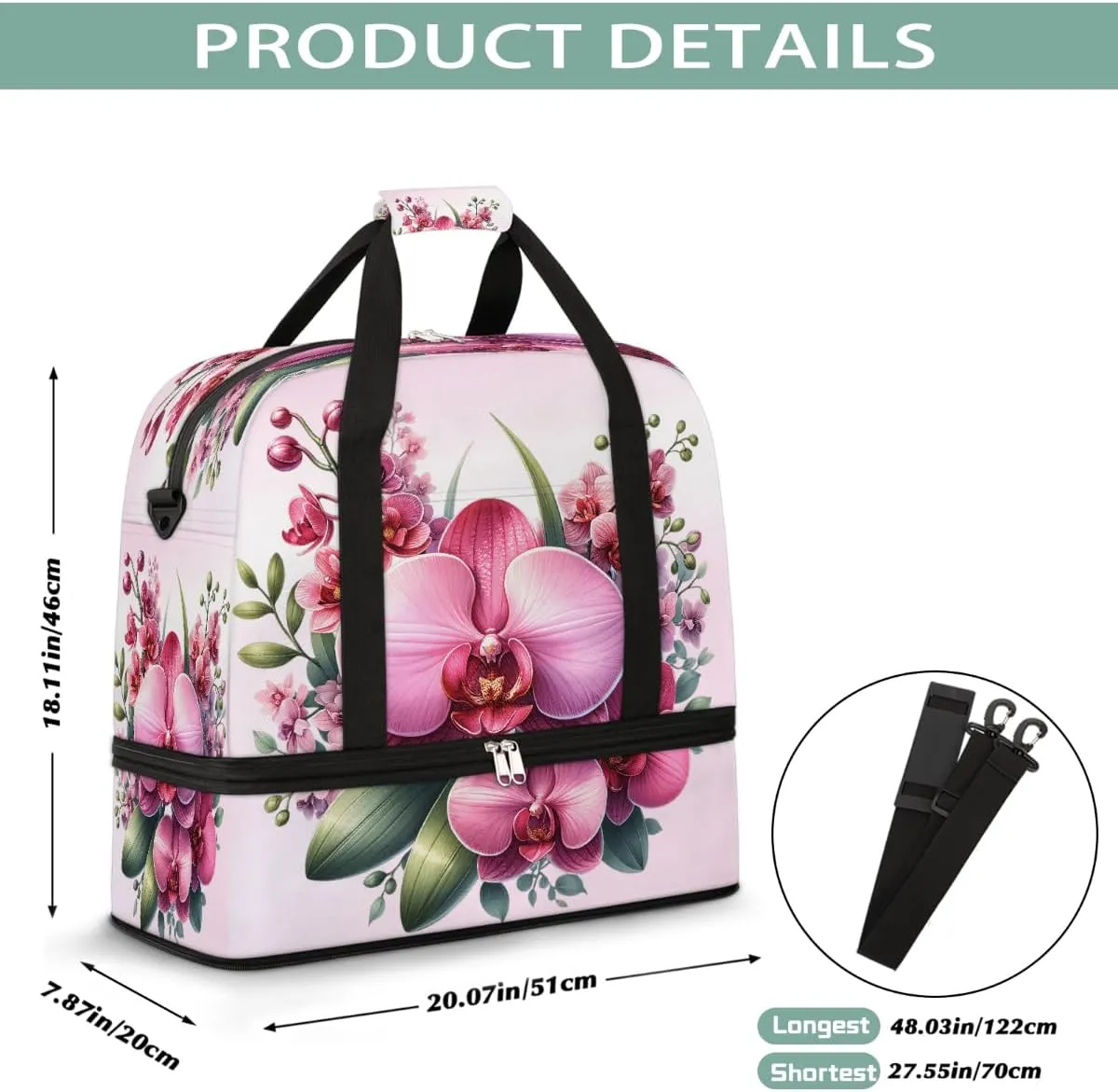 Sports Gym Bag Flower Floral， 28 Large Travel Duffel Bag With Shoe Compartment Foldable Waterproof Carry-On Weekend Travel Bags for Camping Overnight Yoga Hospital Travel Bags