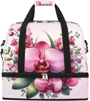 Sports Gym Bag Flower Floral， 28 Large Travel Duffel Bag With Shoe Compartment Foldable Waterproof Carry-On Weekend Travel Bags for Camping Overnight Yoga Hospital Travel Bags