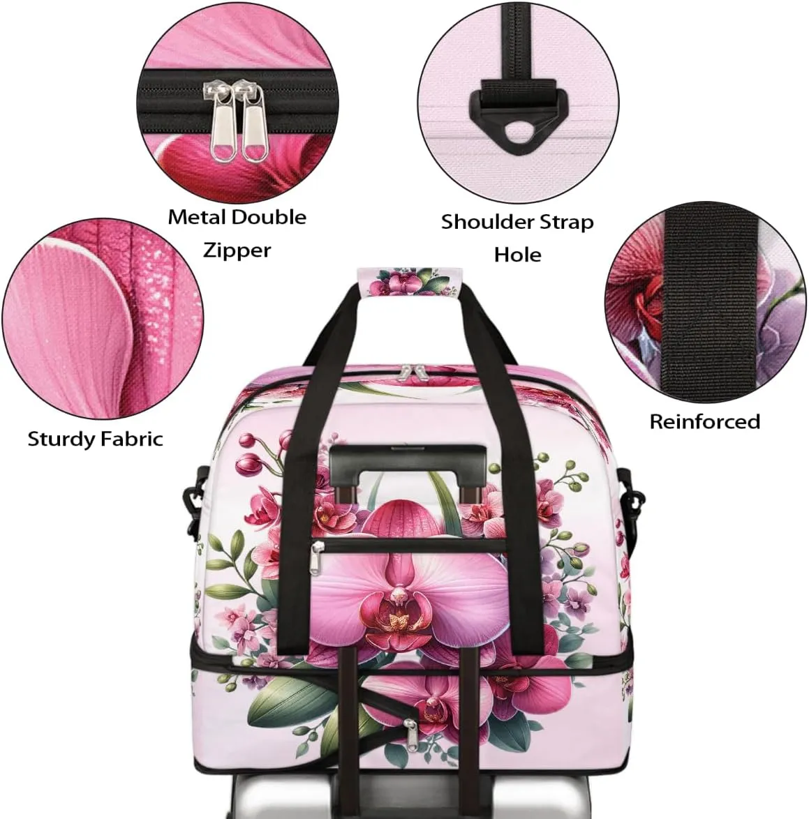 Sports Gym Bag Flower Floral， 28 Large Travel Duffel Bag With Shoe Compartment Foldable Waterproof Carry-On Weekend Travel Bags for Camping Overnight Yoga Hospital Travel Bags