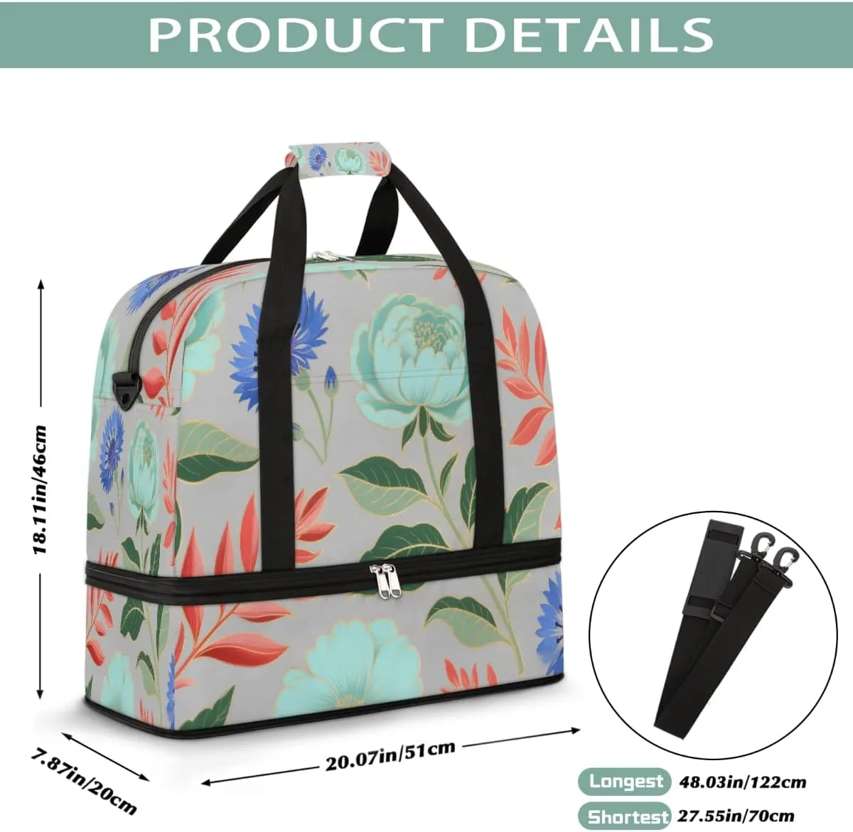 Sports Gym Bag Flower Tile Ethnic Style Large Travel Duffel Bag With Shoe Compartment Foldable Waterproof Carry-On Weekend Travel Bags for Camping Overnight Yoga Hospital Travel Bags