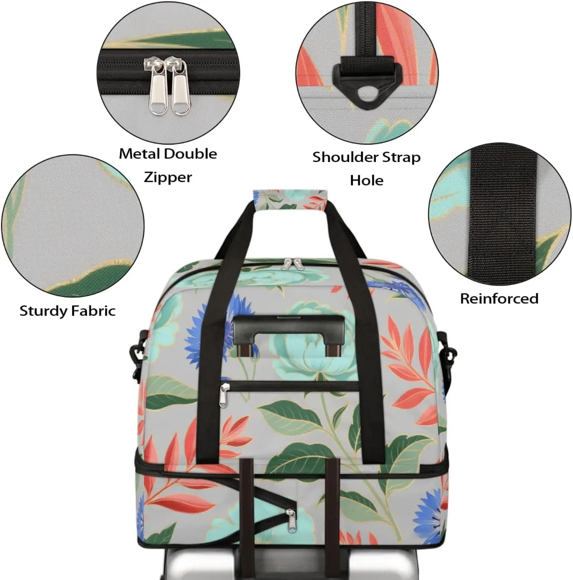 Sports Gym Bag Flower Tile Ethnic Style Large Travel Duffel Bag With Shoe Compartment Foldable Waterproof Carry-On Weekend Travel Bags for Camping Overnight Yoga Hospital Travel Bags