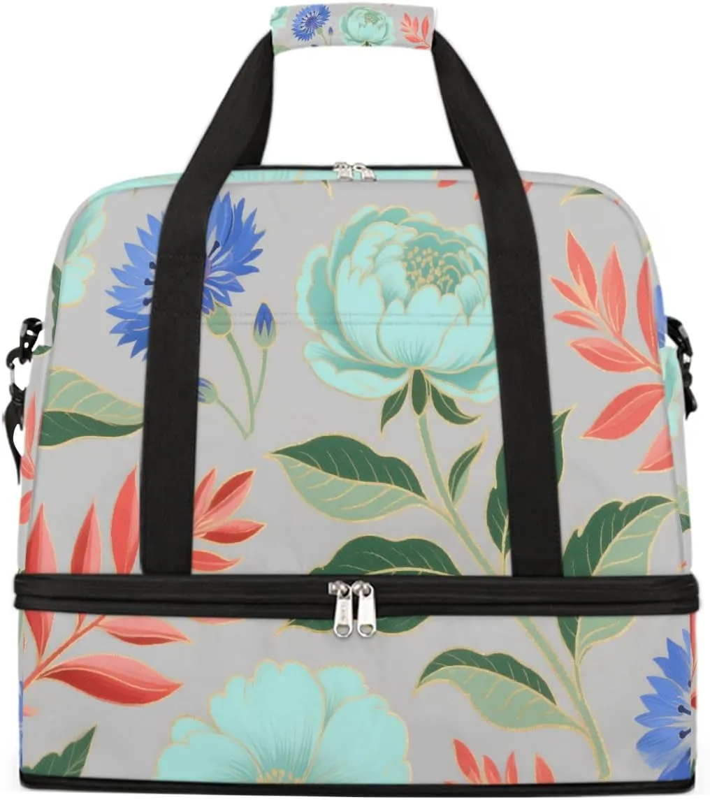 Sports Gym Bag Flower Tile Ethnic Style Large Travel Duffel Bag With Shoe Compartment Foldable Waterproof Carry-On Weekend Travel Bags for Camping Overnight Yoga Hospital Travel Bags