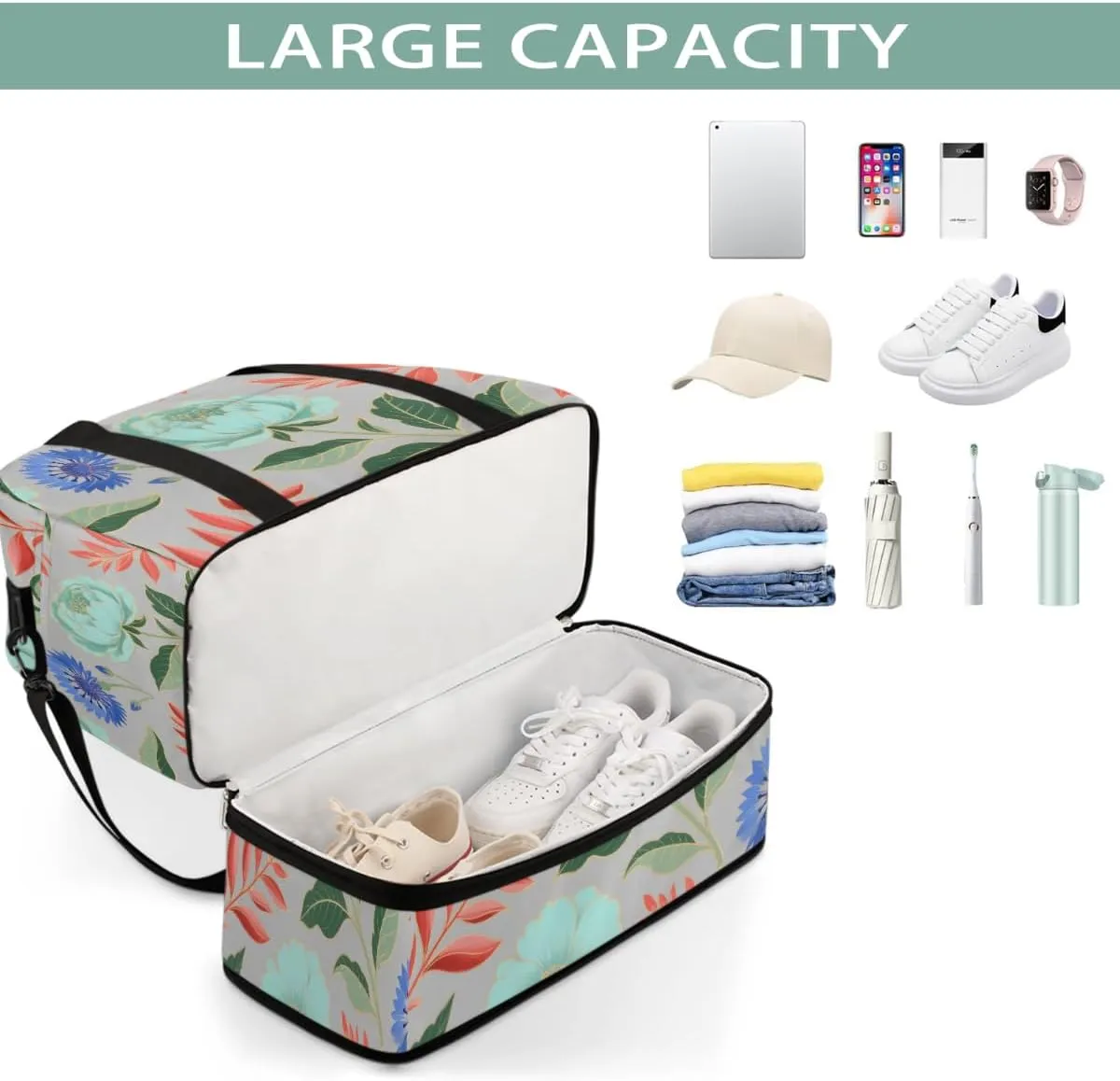 Sports Gym Bag Flower Tile Ethnic Style Large Travel Duffel Bag With Shoe Compartment Foldable Waterproof Carry-On Weekend Travel Bags for Camping Overnight Yoga Hospital Travel Bags
