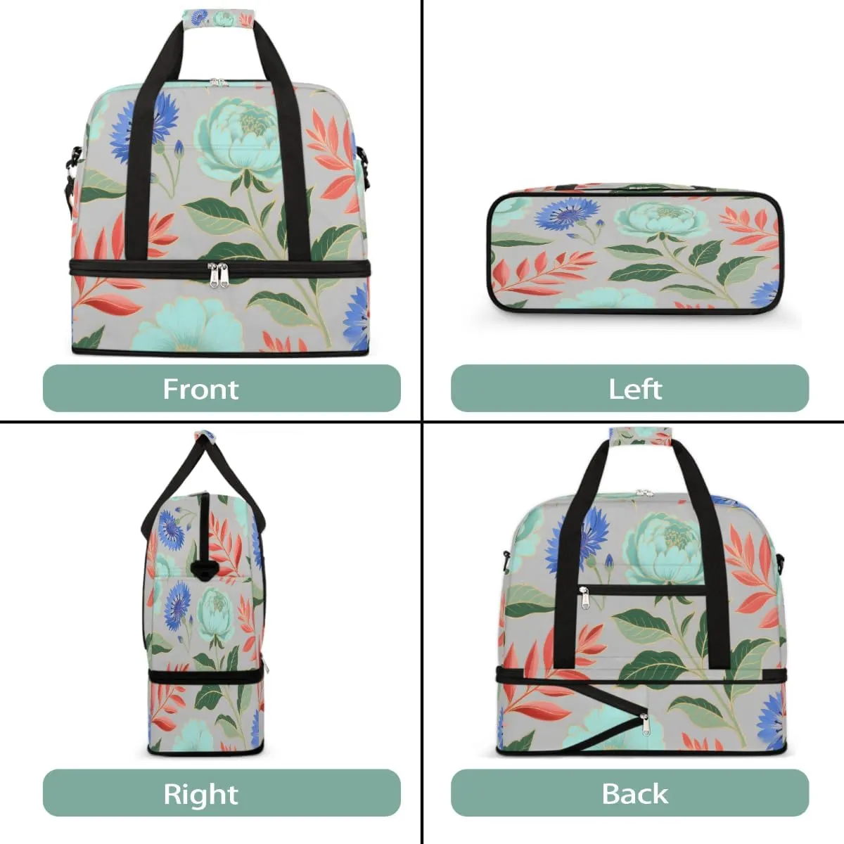 Sports Gym Bag Flower Tile Ethnic Style Large Travel Duffel Bag With Shoe Compartment Foldable Waterproof Carry-On Weekend Travel Bags for Camping Overnight Yoga Hospital Travel Bags
