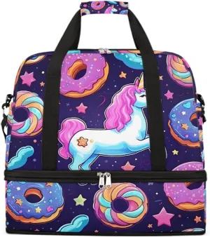Sports Gym Bag Horse Donut Starry Sky Large Travel Duffel Bag With Shoe Compartment Foldable Waterproof Carry-On Weekend Travel Bags for Camping Overnight Yoga Hospital Travel Bags