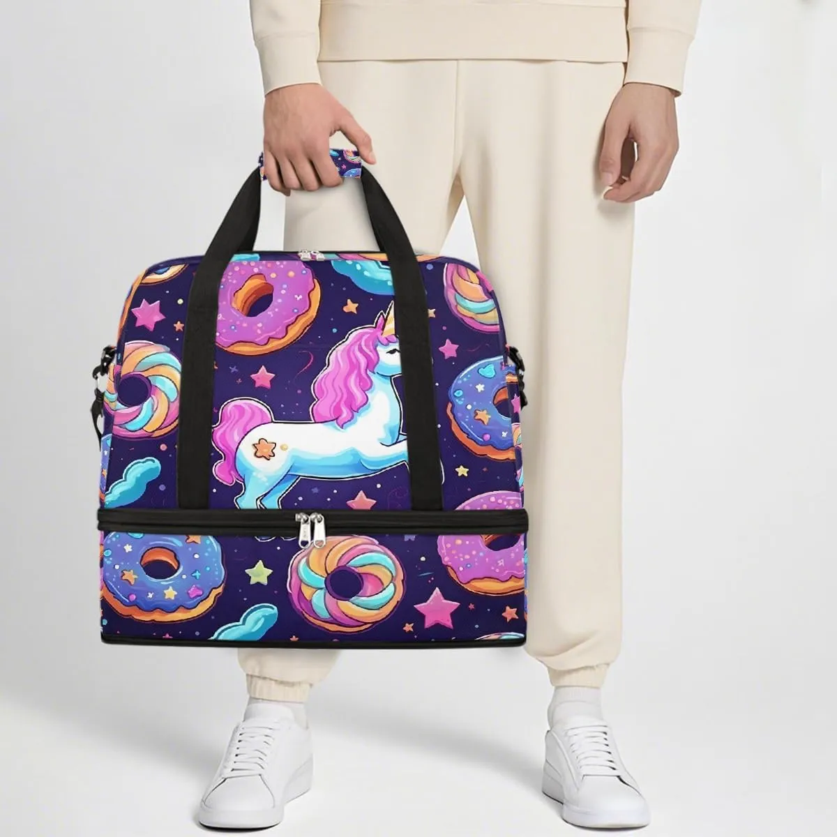 Sports Gym Bag Horse Donut Starry Sky Large Travel Duffel Bag With Shoe Compartment Foldable Waterproof Carry-On Weekend Travel Bags for Camping Overnight Yoga Hospital Travel Bags