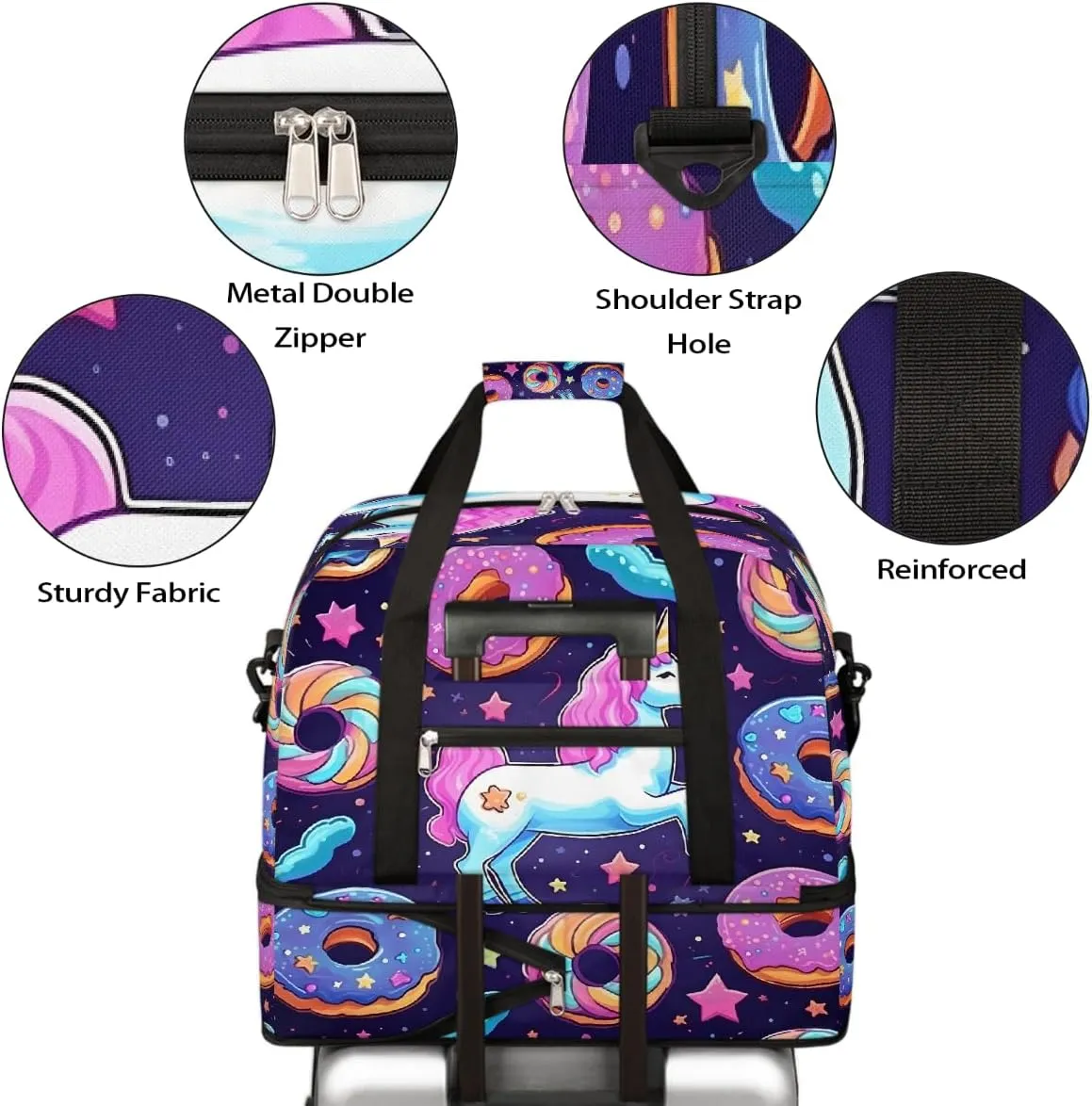 Sports Gym Bag Horse Donut Starry Sky Large Travel Duffel Bag With Shoe Compartment Foldable Waterproof Carry-On Weekend Travel Bags for Camping Overnight Yoga Hospital Travel Bags