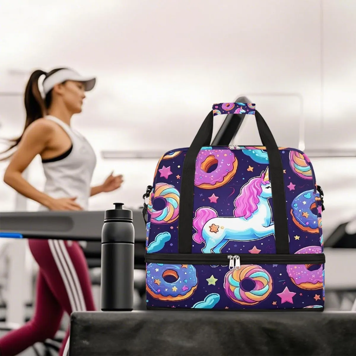 Sports Gym Bag Horse Donut Starry Sky Large Travel Duffel Bag With Shoe Compartment Foldable Waterproof Carry-On Weekend Travel Bags for Camping Overnight Yoga Hospital Travel Bags