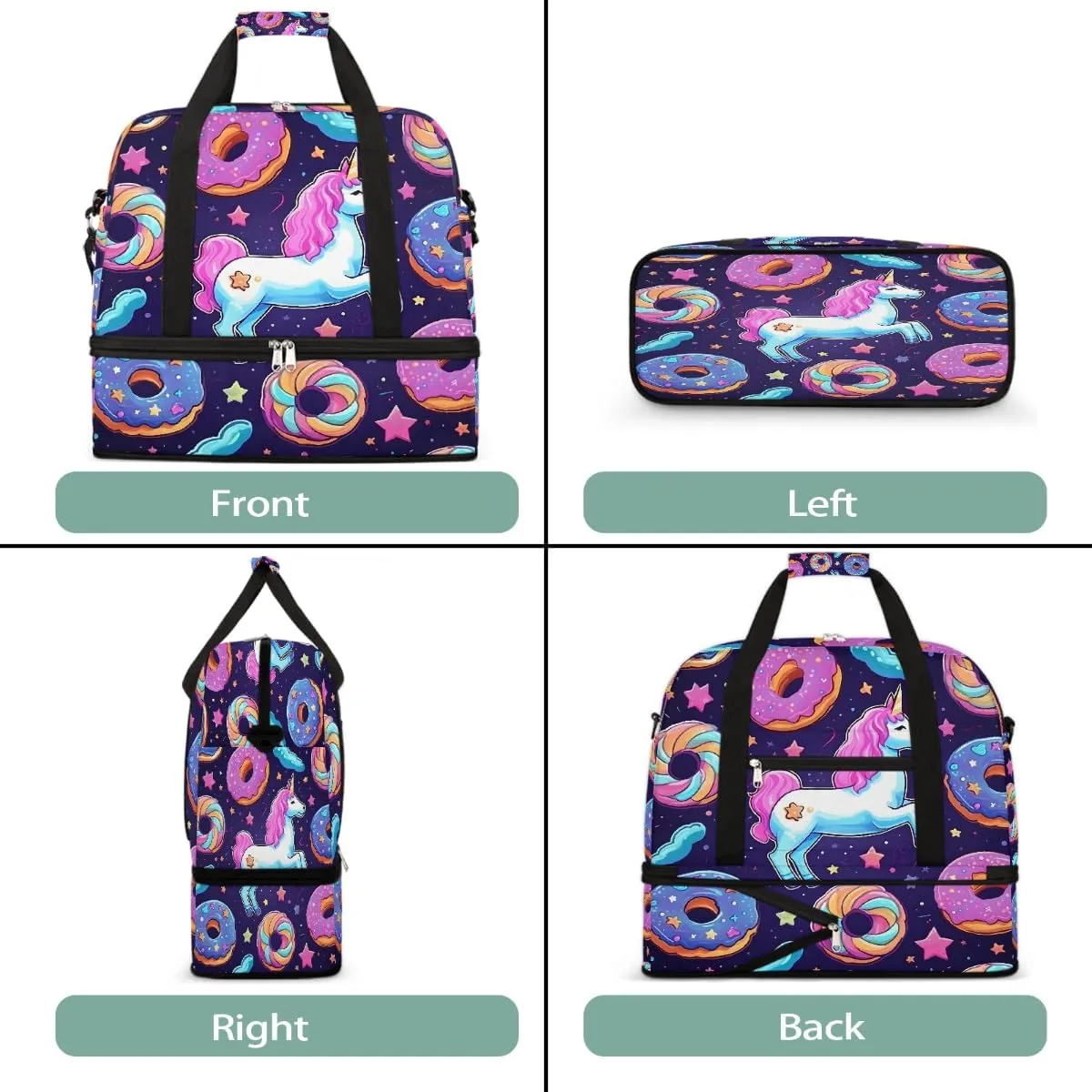 Sports Gym Bag Horse Donut Starry Sky Large Travel Duffel Bag With Shoe Compartment Foldable Waterproof Carry-On Weekend Travel Bags for Camping Overnight Yoga Hospital Travel Bags