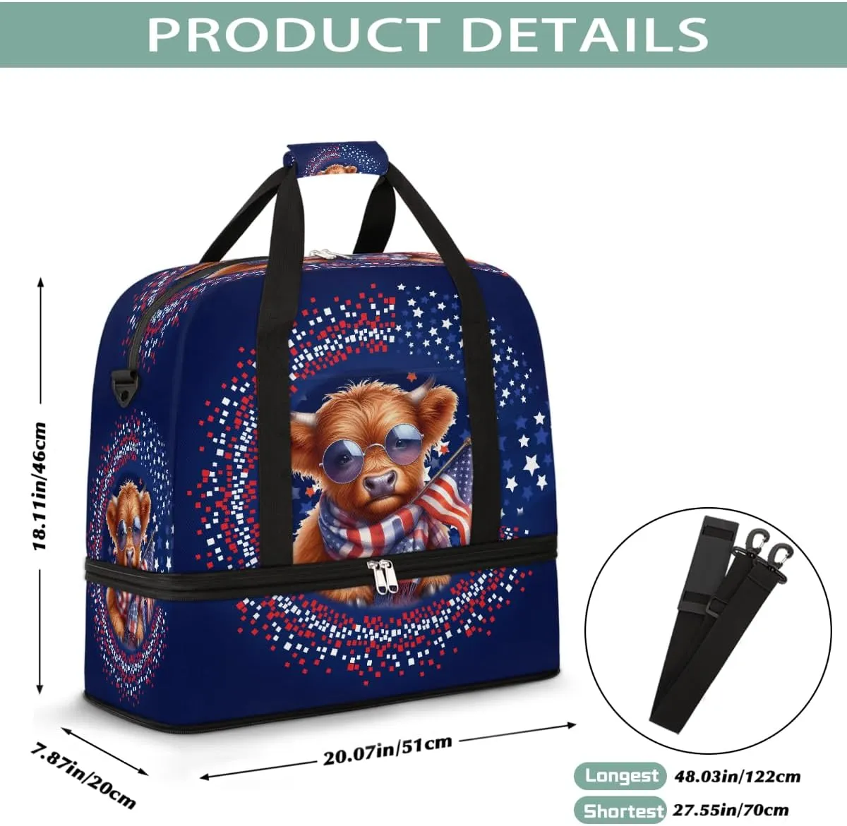 Sports Gym Bag Independence Day ，3 Large Travel Duffel Bag With Shoe Compartment Foldable Waterproof Carry-On Weekend Travel Bags for Camping Overnight Yoga Hospital Travel Bags
