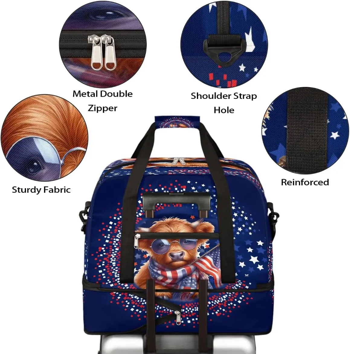 Sports Gym Bag Independence Day ，3 Large Travel Duffel Bag With Shoe Compartment Foldable Waterproof Carry-On Weekend Travel Bags for Camping Overnight Yoga Hospital Travel Bags