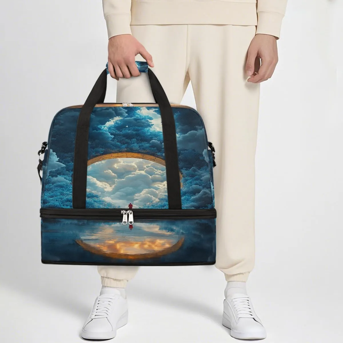 Sports Gym Bag Landscape Dream Moon Large Travel Duffel Bag With Shoe Compartment Foldable Waterproof Carry-On Weekend Travel Bags for Camping Overnight Yoga Hospital Travel Bags
