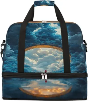 Sports Gym Bag Landscape Dream Moon Large Travel Duffel Bag With Shoe Compartment Foldable Waterproof Carry-On Weekend Travel Bags for Camping Overnight Yoga Hospital Travel Bags