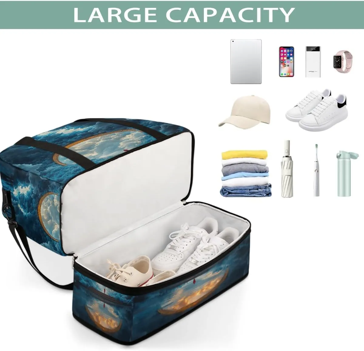 Sports Gym Bag Landscape Dream Moon Large Travel Duffel Bag With Shoe Compartment Foldable Waterproof Carry-On Weekend Travel Bags for Camping Overnight Yoga Hospital Travel Bags