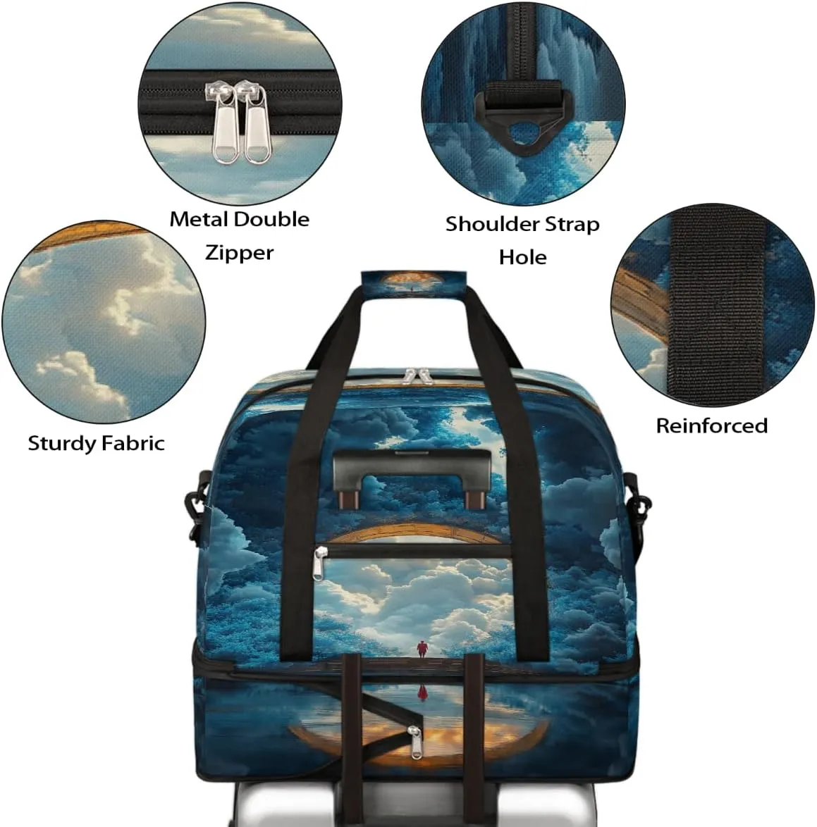 Sports Gym Bag Landscape Dream Moon Large Travel Duffel Bag With Shoe Compartment Foldable Waterproof Carry-On Weekend Travel Bags for Camping Overnight Yoga Hospital Travel Bags