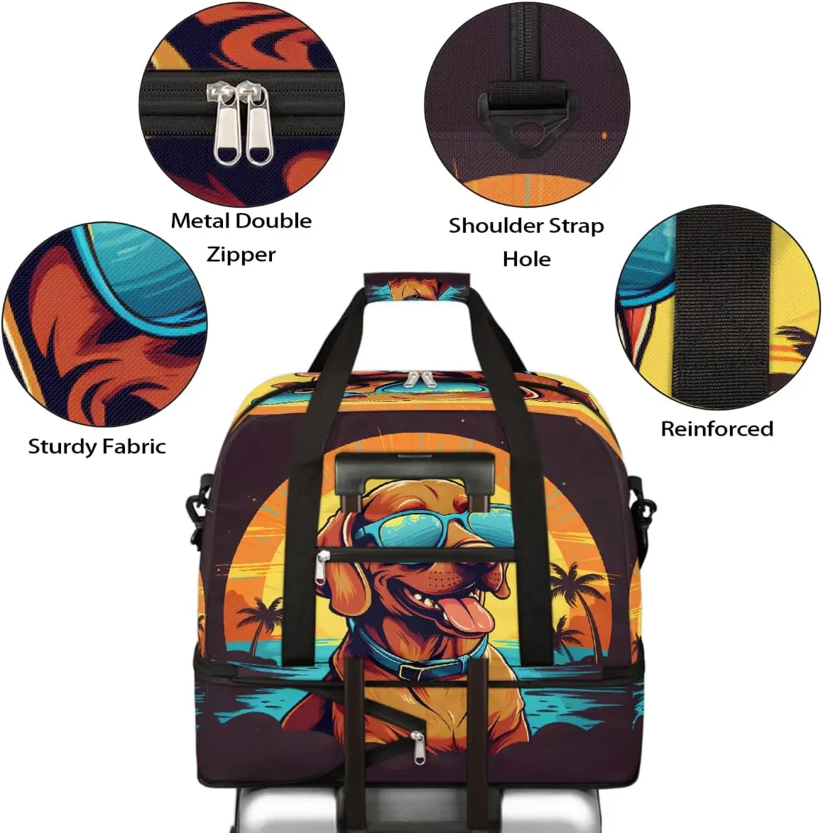 Sports Gym Bag Landscape Tree Dog Large Travel Duffel Bag With Shoe Compartment Foldable Waterproof Carry-On Weekend Travel Bags for Camping Overnight Yoga Hospital Travel Bags