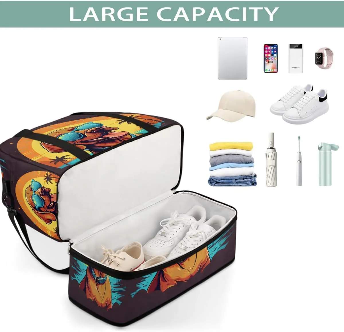 Sports Gym Bag Landscape Tree Dog Large Travel Duffel Bag With Shoe Compartment Foldable Waterproof Carry-On Weekend Travel Bags for Camping Overnight Yoga Hospital Travel Bags