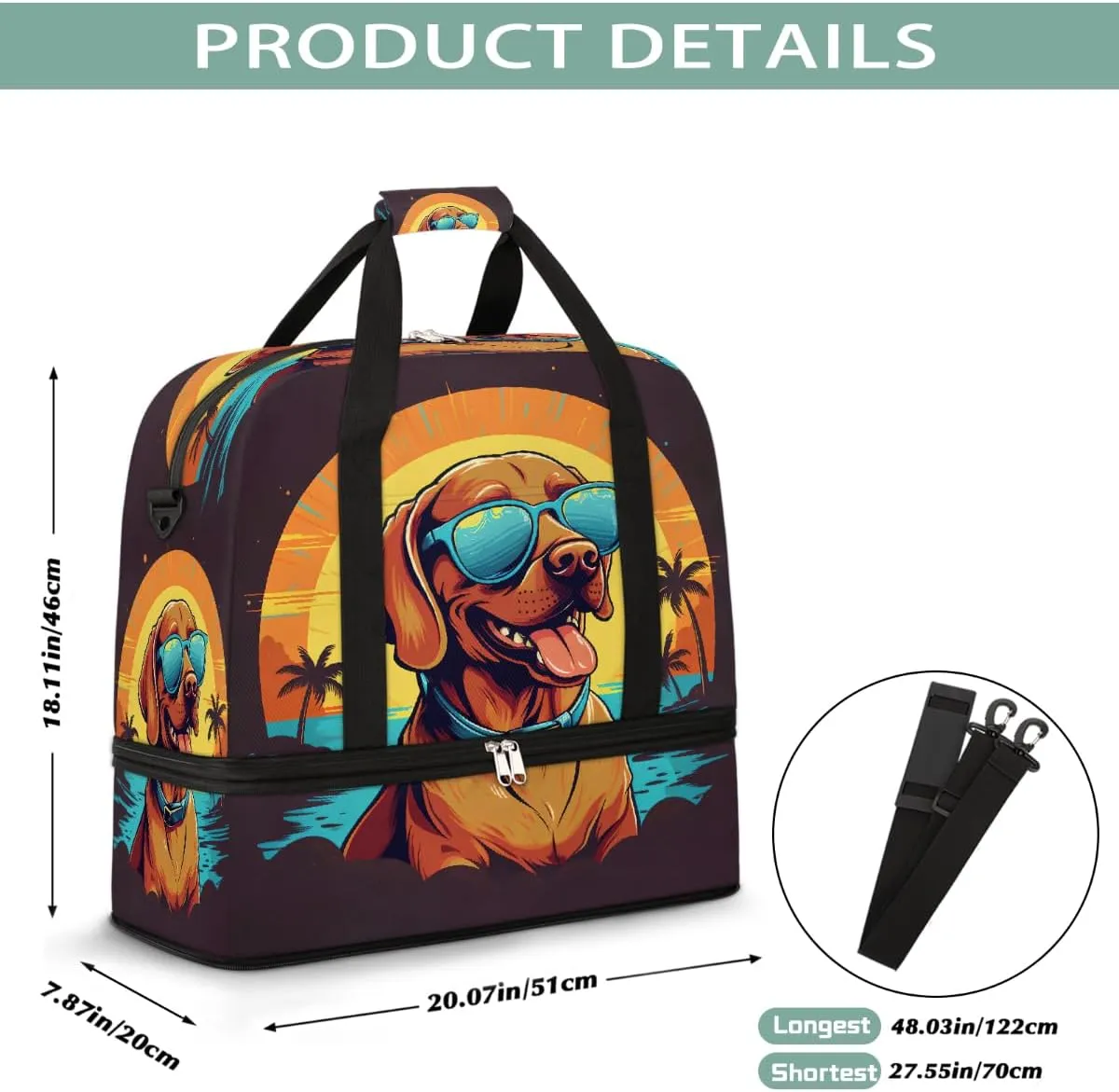Sports Gym Bag Landscape Tree Dog Large Travel Duffel Bag With Shoe Compartment Foldable Waterproof Carry-On Weekend Travel Bags for Camping Overnight Yoga Hospital Travel Bags