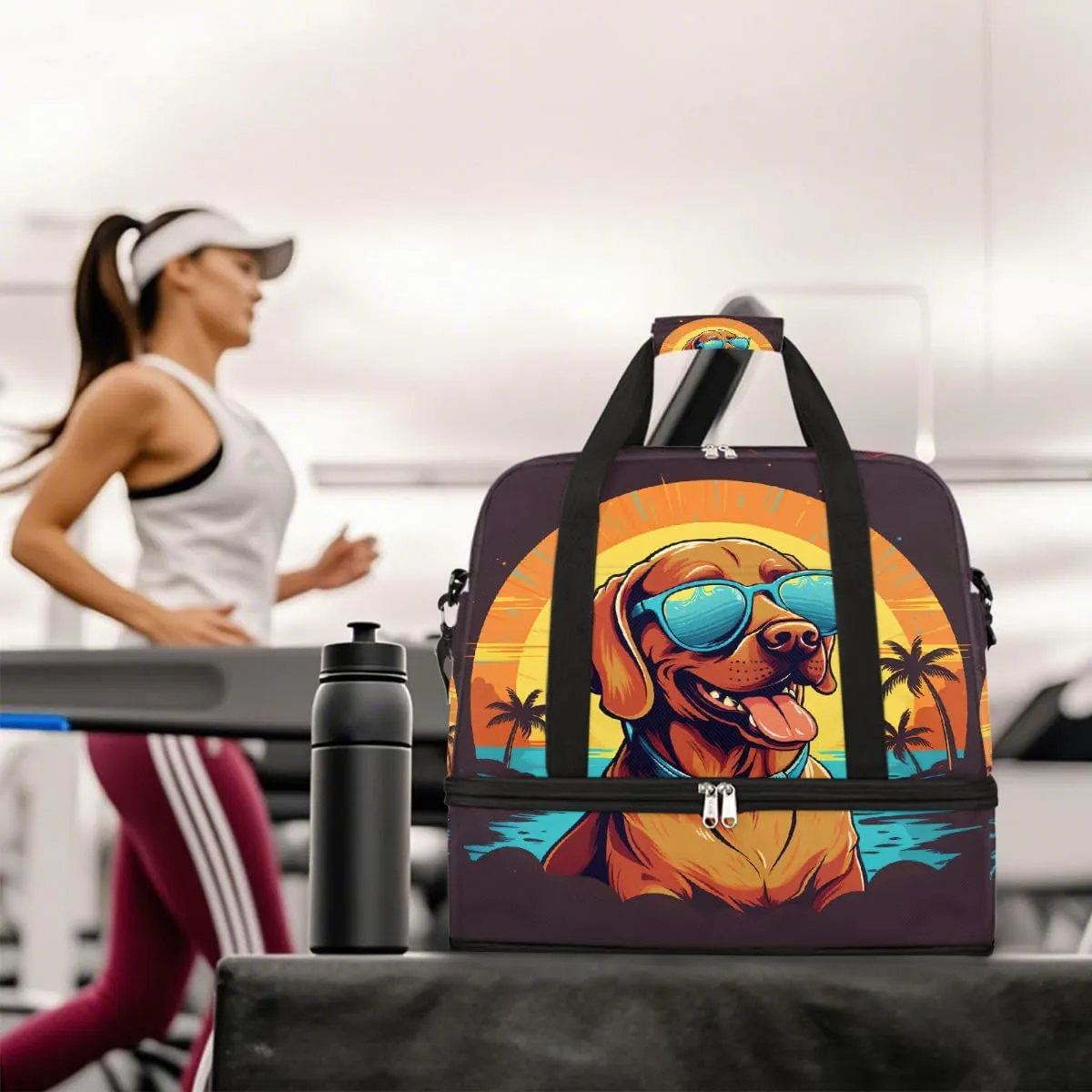 Sports Gym Bag Landscape Tree Dog Large Travel Duffel Bag With Shoe Compartment Foldable Waterproof Carry-On Weekend Travel Bags for Camping Overnight Yoga Hospital Travel Bags