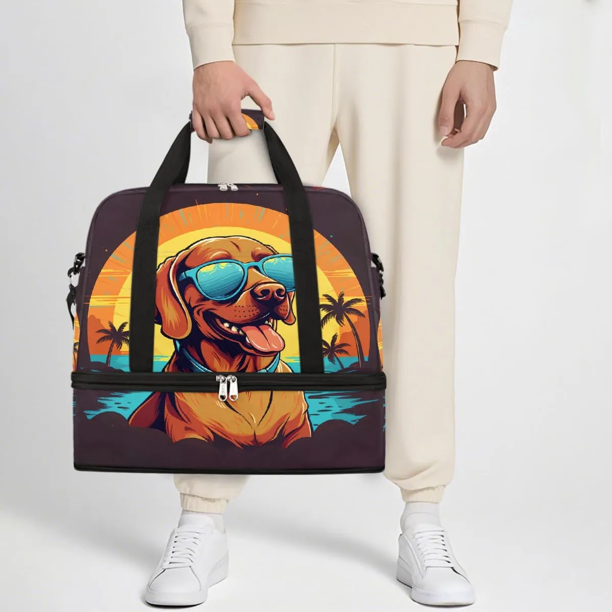 Sports Gym Bag Landscape Tree Dog Large Travel Duffel Bag With Shoe Compartment Foldable Waterproof Carry-On Weekend Travel Bags for Camping Overnight Yoga Hospital Travel Bags