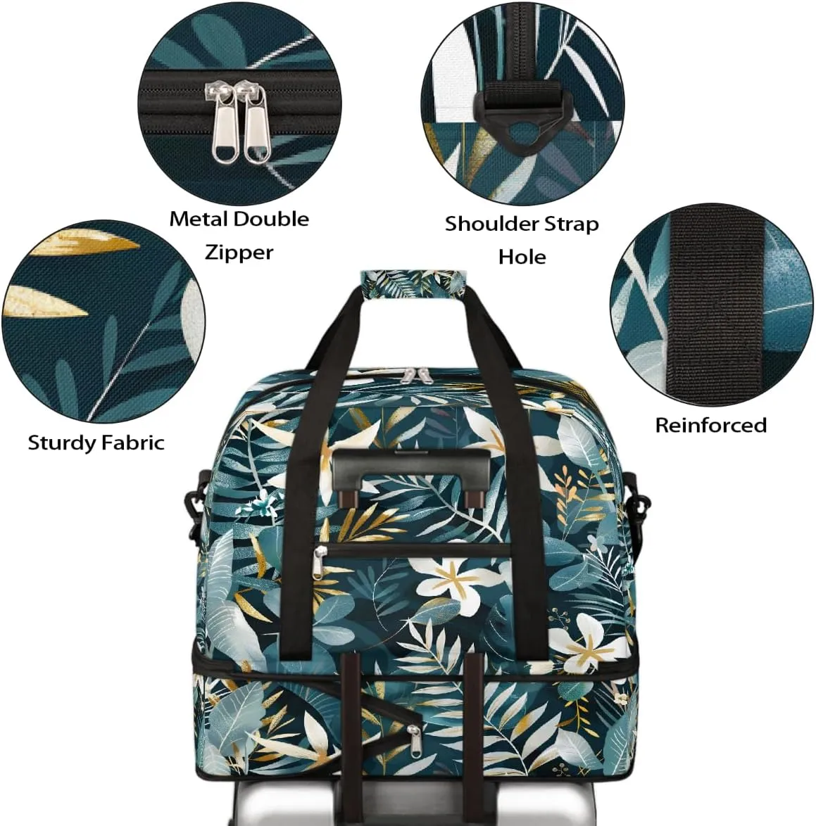 Sports Gym Bag Leaves Tropical Rainforest Large Travel Duffel Bag With Shoe Compartment Foldable Waterproof Carry-On Weekend Travel Bags for Camping Overnight Yoga Hospital Travel Bags