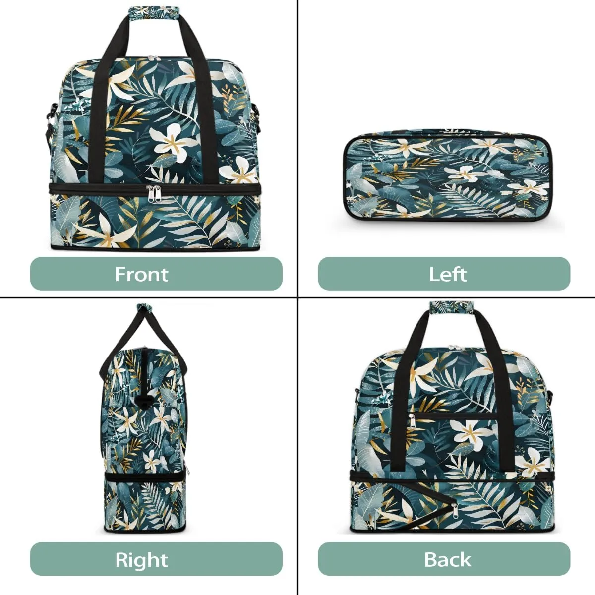 Sports Gym Bag Leaves Tropical Rainforest Large Travel Duffel Bag With Shoe Compartment Foldable Waterproof Carry-On Weekend Travel Bags for Camping Overnight Yoga Hospital Travel Bags