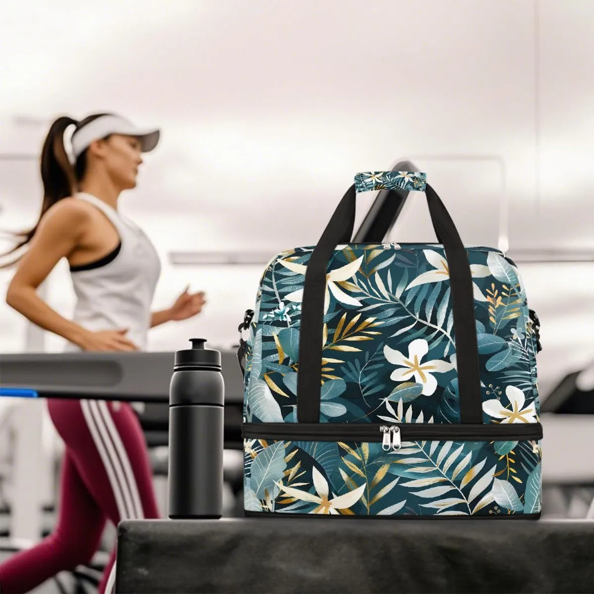 Sports Gym Bag Leaves Tropical Rainforest Large Travel Duffel Bag With Shoe Compartment Foldable Waterproof Carry-On Weekend Travel Bags for Camping Overnight Yoga Hospital Travel Bags