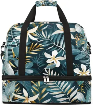 Sports Gym Bag Leaves Tropical Rainforest Large Travel Duffel Bag With Shoe Compartment Foldable Waterproof Carry-On Weekend Travel Bags for Camping Overnight Yoga Hospital Travel Bags