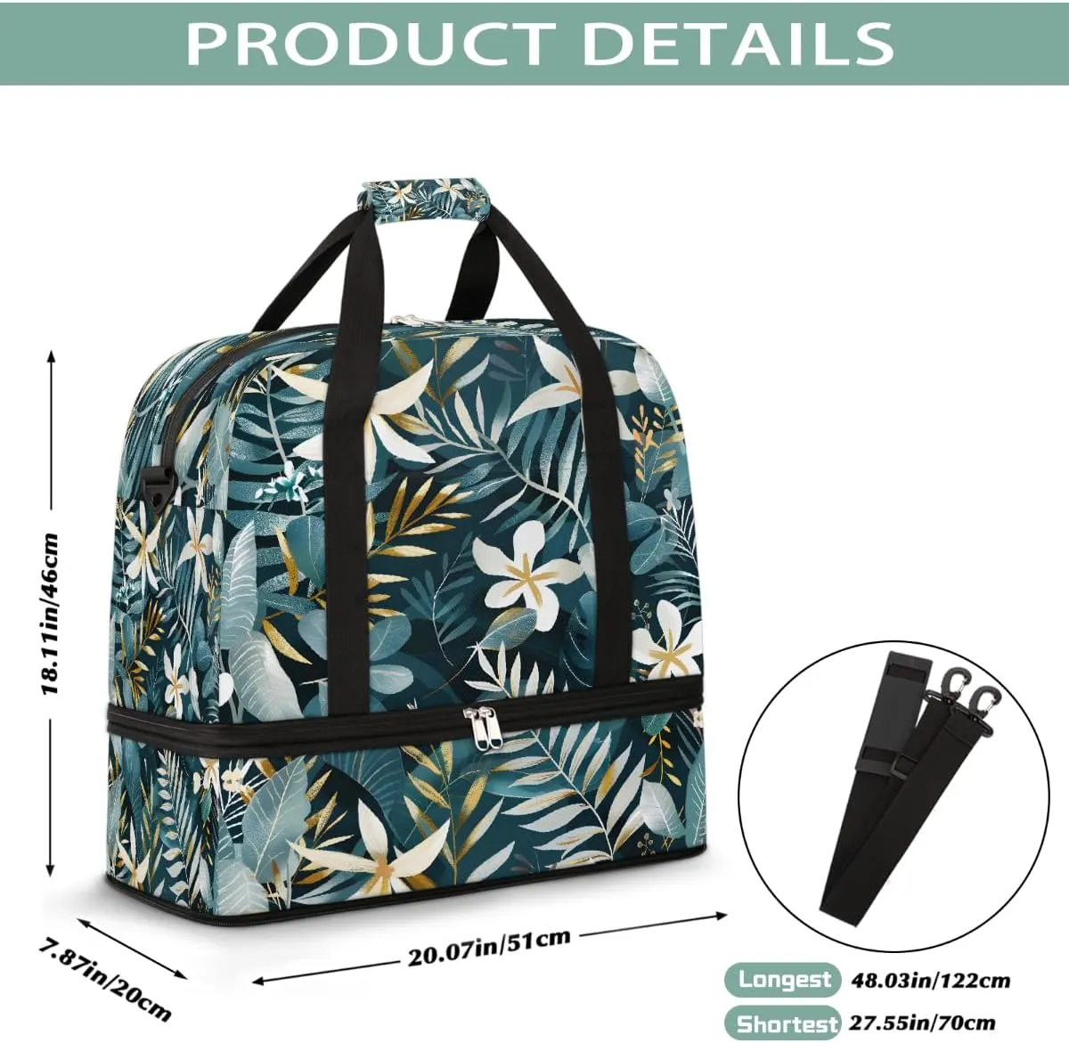 Sports Gym Bag Leaves Tropical Rainforest Large Travel Duffel Bag With Shoe Compartment Foldable Waterproof Carry-On Weekend Travel Bags for Camping Overnight Yoga Hospital Travel Bags