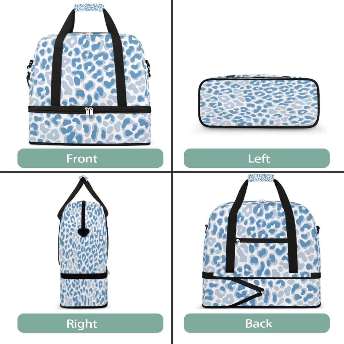 Sports Gym Bag Leopard Blue Tile Large Travel Duffel Bag With Shoe Compartment Foldable Waterproof Carry-On Weekend Travel Bags for Camping Overnight Yoga Hospital Travel Bags