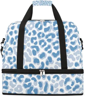 Sports Gym Bag Leopard Blue Tile Large Travel Duffel Bag With Shoe Compartment Foldable Waterproof Carry-On Weekend Travel Bags for Camping Overnight Yoga Hospital Travel Bags