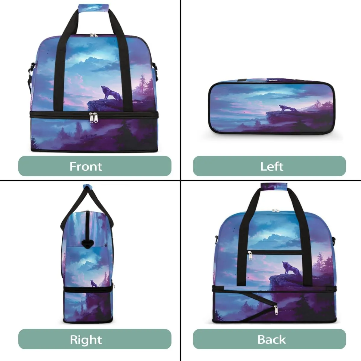 Sports Gym Bag Night Sky Wolf Howling Large Travel Duffel Bag With Shoe Compartment Foldable Waterproof Carry-On Weekend Travel Bags for Camping Overnight Yoga Hospital Travel Bags