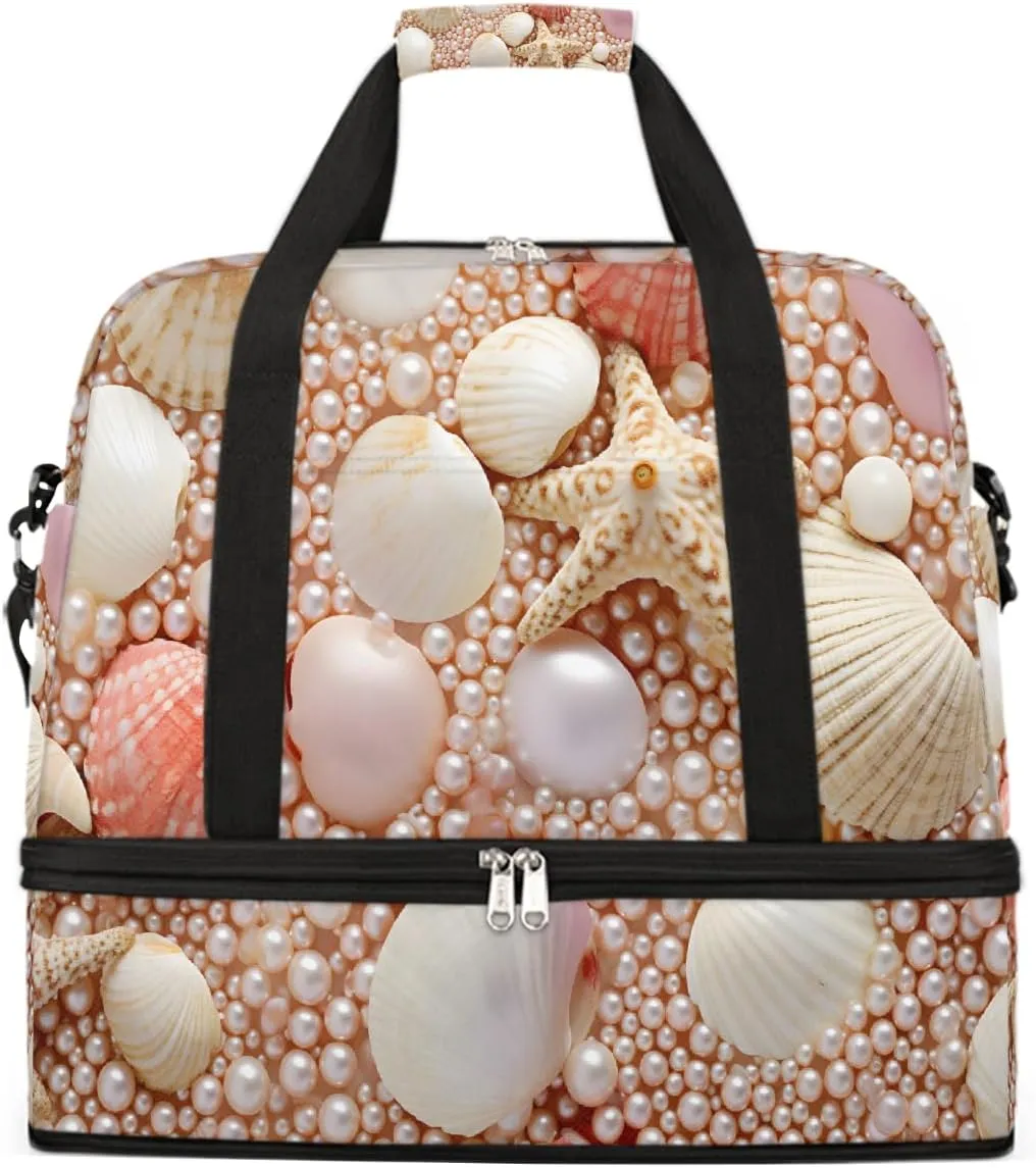 Sports Gym Bag Ocean Pearl Large Travel Duffel Bag With Shoe Compartment Foldable Waterproof Carry-On Weekend Travel Bags for Camping Overnight Yoga Hospital Travel Bags
