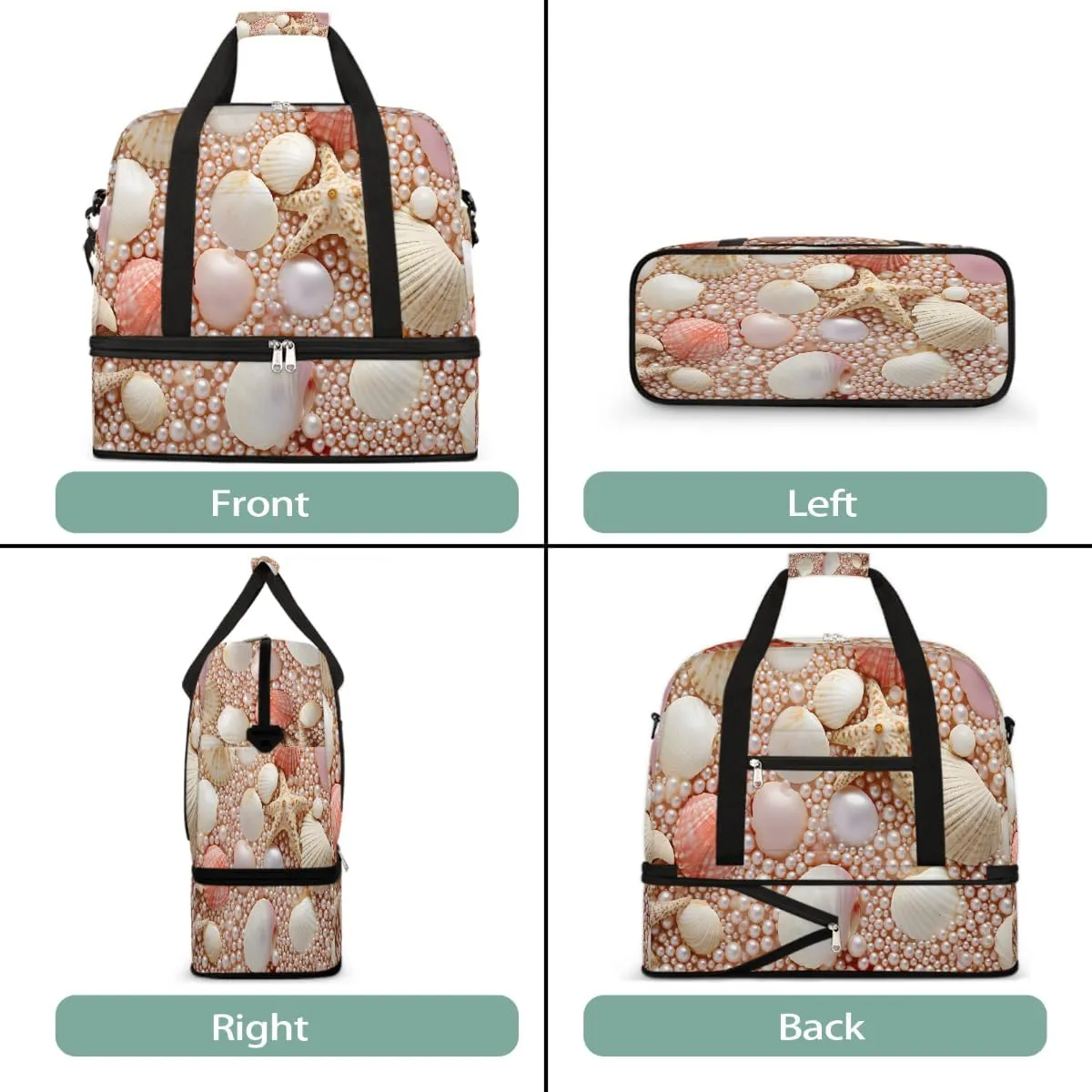 Sports Gym Bag Ocean Pearl Large Travel Duffel Bag With Shoe Compartment Foldable Waterproof Carry-On Weekend Travel Bags for Camping Overnight Yoga Hospital Travel Bags